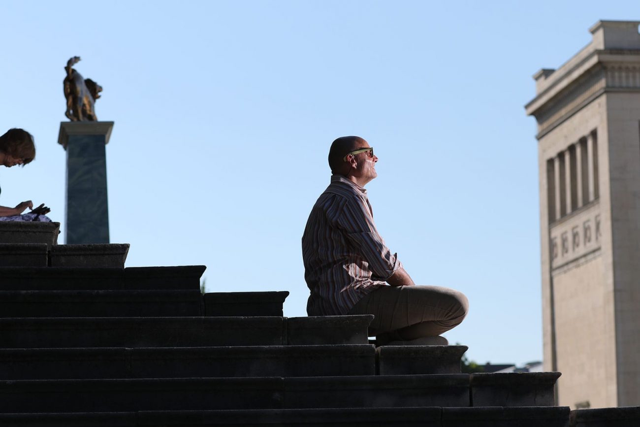 Meditation during break at film shooting