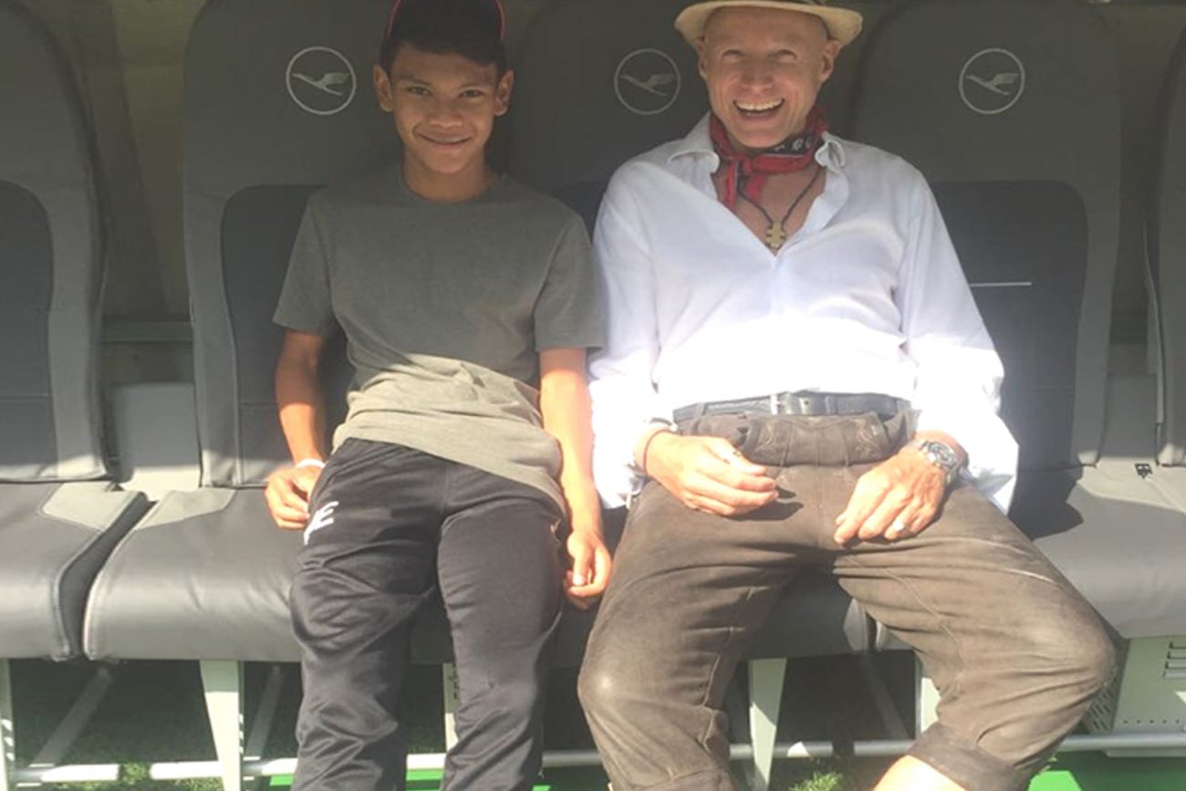 Taking a break during a film shooting for the FC Bayern